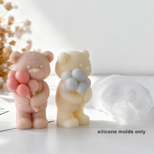 Konrisa Balloon Bear Candle Molds, Silicone Resin Casting Mold for Candles Making Aromatherapy Candles Handmade Wax Home Decoration