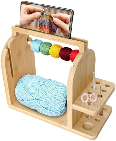 Aolamegs Yarn Holder for Crochet and Knitting, Bamboo Wooden Yarn Spinner Storage Organizer for Crocheting Accessories,with Anti-Slip Pads, Works with Skein, Cake, Ball