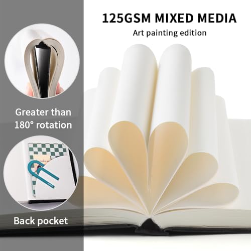 Mixed Media Art Sketchbook, 4 x 6 inches Hardcover Pocket Sketchbook,100 Sheets/200 Pages 125 GSM Acid-Free Beige Drawing Papers,Small Travel Drawing Journal for All Artists or Beginners.Black