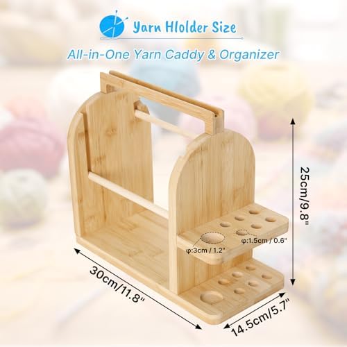 Aolamegs Yarn Holder for Crochet and Knitting, Bamboo Wooden Yarn Spinner Storage Organizer for Crocheting Accessories,with Anti-Slip Pads, Works with Skein, Cake, Ball