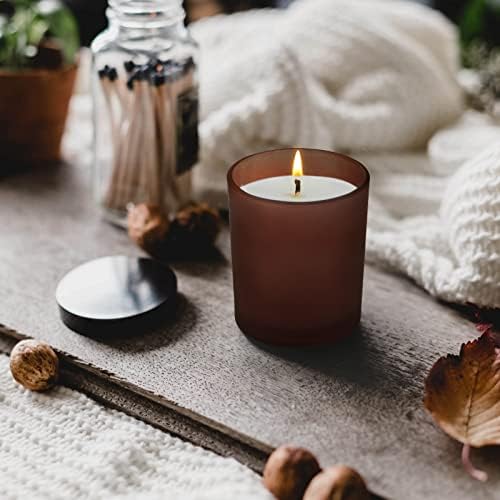 Thick Candle Jars for Making Candles 20 Pcs, 7 OZ Empty Jars with Wood Lids for Candle Making, Sample Container, Frosted Brown