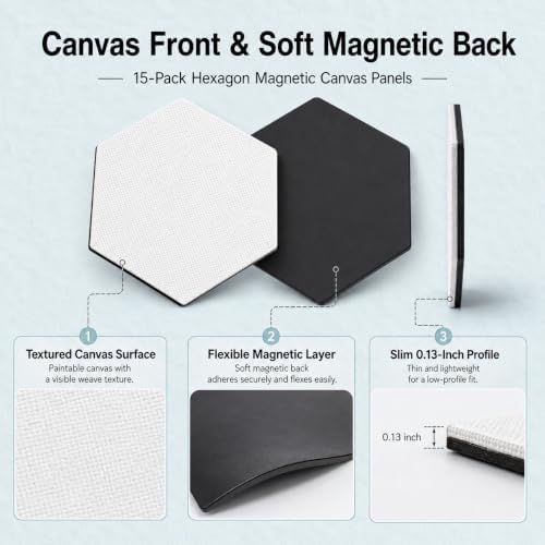 15 Pack Hexagon Magnetic Canvas Panels, 3 Inch Mini Painting Boards
