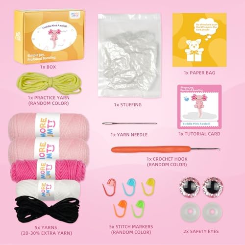 MOREJMTT Crochet Kit for Beginners, Learn to Crochet, Include Easy Knitting Soft Yarn, Step-by-Step Video Tutorial, Hook, Holiday Birthday Gift for Adults (Happy Axolotl)