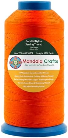 Mandala Crafts Size 69 210D T70 Orange Bonded Nylon Thread, 1500 YDs