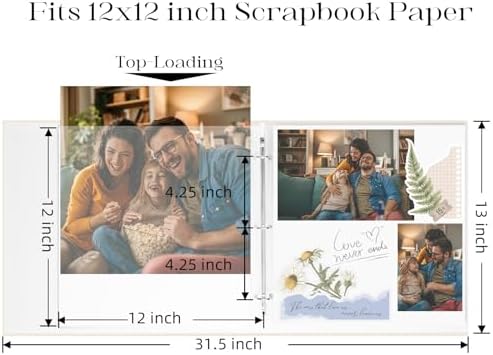 Vienrose Linen Scrapbook Photo Album Kit, Large 3 Ring Binder Scrapbook with 30 Plastic Sleeves, 15x13 Inch DIY Memory Book for Wedding, Baby Shower, Family & Kids Keepsake Gift, Beige