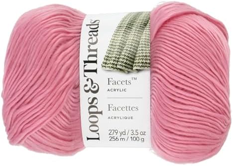 Loops & Threads Facets Yarn - Yarn for Knitting, Crochet, Weaving, and Arts & Crafts - Pink, Acrylic, 3.5 oz
