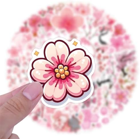 55PCs Sakura Stickers,Suitable for Phone Cases, laptops, Water Bottles, scrapbooks, Decorations, Durable Party Supply Decals as Gifts(Colourful-K4)