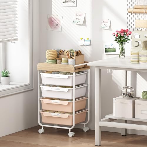 SYKIARIOL Rolling Storage Utility Cart with 4 Drawers,Art Cart,Pearl