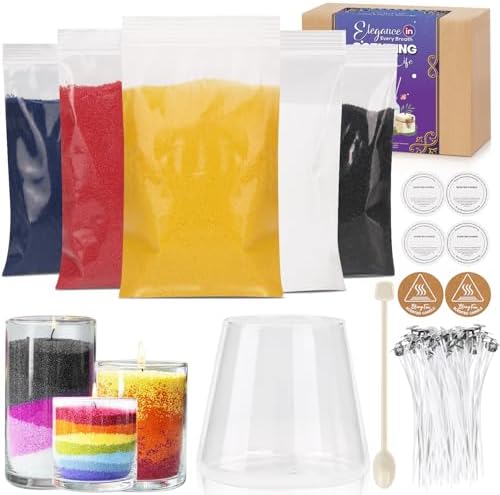 Blingfun Snow Pearled Candle with Wicks,5 Colors of DIY Candle Sand kit,with Mixing Cup, Spoond etc.Refillable for Making Pearled Wax for Halloween Thanksgiving Christmas Wedding Party-1.3LB