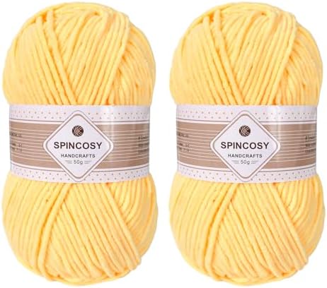 Skinny Chenille Yarn, 2 Pack of 50g/120 Yards Fluffy Soft Polyester Crochet Yarn Sutible for Colorful DIY Crafts Blankets Plush Dolls (Yellow)