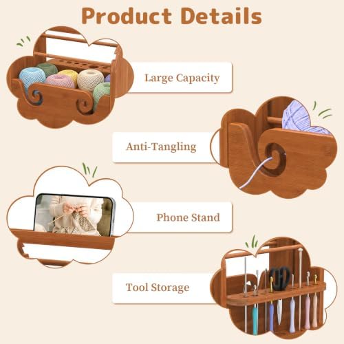 Upgraded Yarn Holder for Crocheting, Bamboo Yarn Holder (Brown)