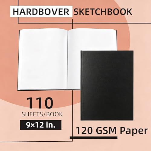 TX Liteart 9" x 12" Hardcover Sketchbook, Acid Free, 120GSM, 220 Pages, 3PK | 3 Pack, 110 Sheets Each, Hardbound, Compatible With Pencils, Charcoal, Colored Pencils, Gel Pens And Acrylic Markers