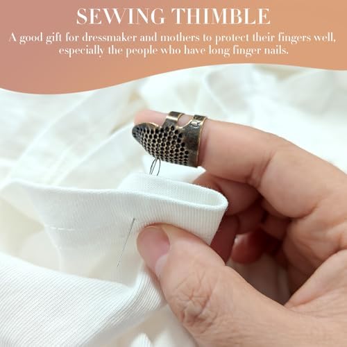 ZESION 4Pcs Sewing Thimbles, Adjustable Metal Thimbles for Hand Sewing Finger Protector, Quilting Craft Accessories for Knitting Needlework DIY Tools, Bronze(2 Sizes, S/M)