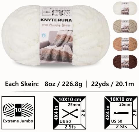 Chunky Yarn for Hand Knitting, #10 Chunky Blanket Chenille Yarn, Large Bulky Thick Jumbo Yarn, Super Chunky Knit Yarn for Crocheting, 8 Skein (8 oz 22 yds Each Skein), White & Multi Coffee