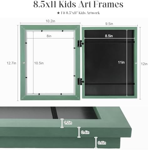 [2-Pack] Kids Art Frames, 8.5x11 Front Opening Kids Artwork Frames Changeable, Olive Green Artwork Display Storage Frame for Wall, Holds 50 Pcs, for 3D Picture, Crafts, Children Drawing, Hanging Art,