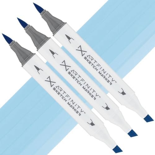 Artfinity Sketch Markers - Set of 3 - Light Blue B1-3, Vibrant, Professional, Dye-Based Alcohol Markers for Artists, Drawing, Travel, & More