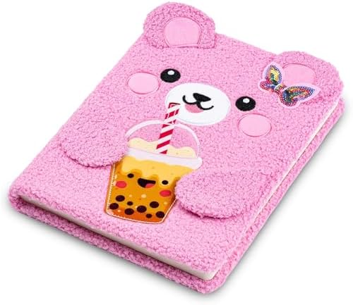 VOTUM Fuzzy Sketch Book: Personalized Artist Sketchbook: Sketching, Drawing and Creative Doodling. Notebook and Sketchbook to Draw and Journal (Pink Bear)