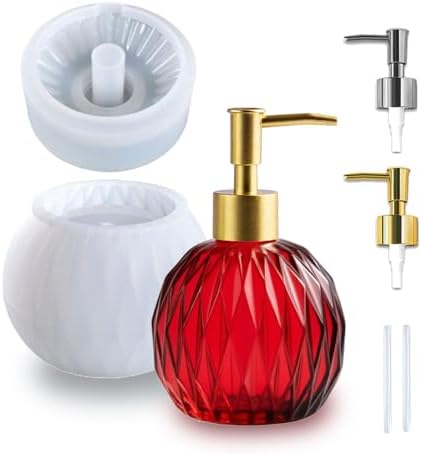 BIGEBO Pump Bottle Resin Mold, Perfume Bottle Silicone Molds Pump Bottles Mold for Soap Shampoo Lotions and Creams (Ball)