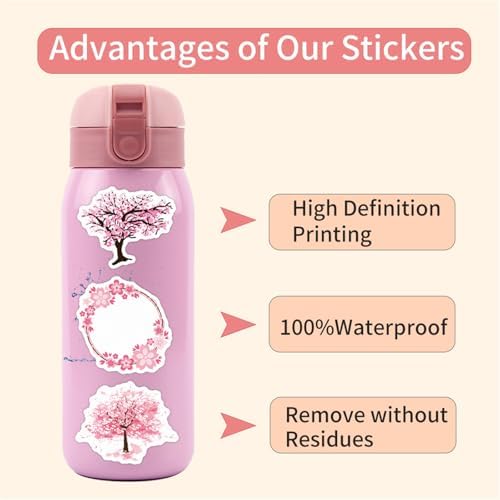 55PCs Sakura Stickers,Suitable for Phone Cases, laptops, Water Bottles, scrapbooks, Decorations, Durable Party Supply Decals as Gifts(Colourful-K4)