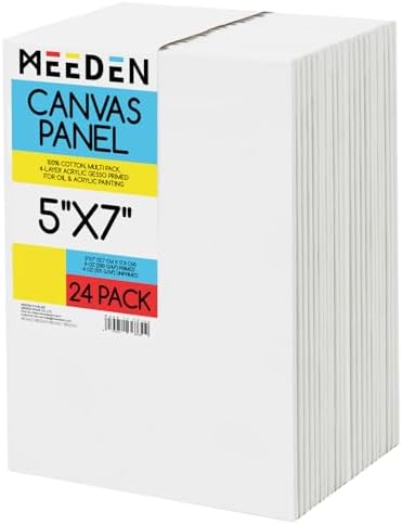 MEEDEN Canvas Boards for Painting White: 5"x7" 100% Cotton Canvas 24 Pack | Blank Paint Canvas Panels White Art Canvas Boards 8 Oz Gesso-Primed Artist Art Supplies for Oil Painting & Acrylic Pouring