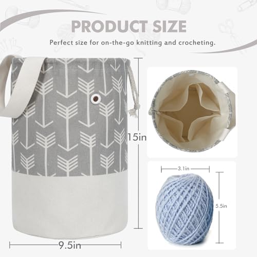 TOGETRUE Yarn Bag, Knitting Crochet Bag, Portable Yarn Storage Bags Organizer for Crocheting Project,Store Skein Ball, Short Knitting Needle (Large,Grey)