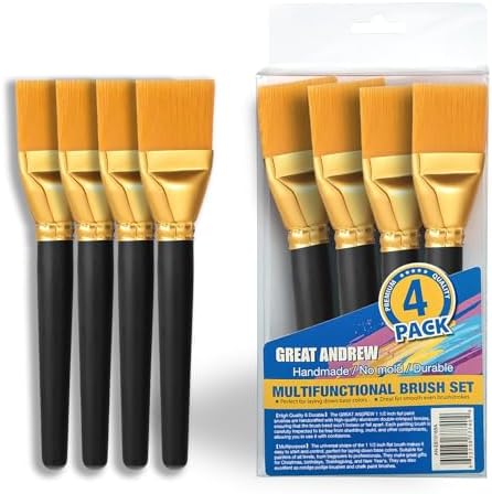Great Andrew 1 1/2 inch Flat Paint Brushes Acrylic Painting, 4 PCS