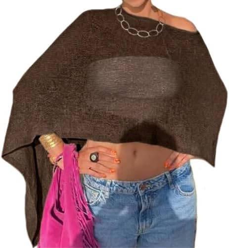 Women Sheer Poncho Shawl Top Lightweight Knit Pullover Beach Cover Up Tops
