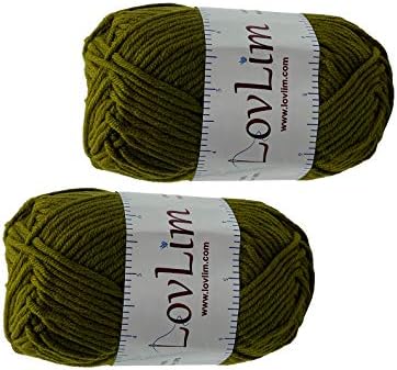 Yarn Pack, 2 skeins of 50g Each, Soft Cotton Yarn for Crochet and Knitting, Craft DK Amigurumi Yarn (Army Green)