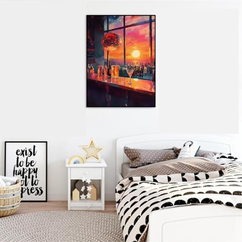 Canrichshop Vintage Cocktail Paint by Number for Adults,Paint by Numbers for Adults on Canvas Unframed,DIY Acrylic Painting by Numbers for Beginners,Easy Painting Kits for Decor 16x20inch