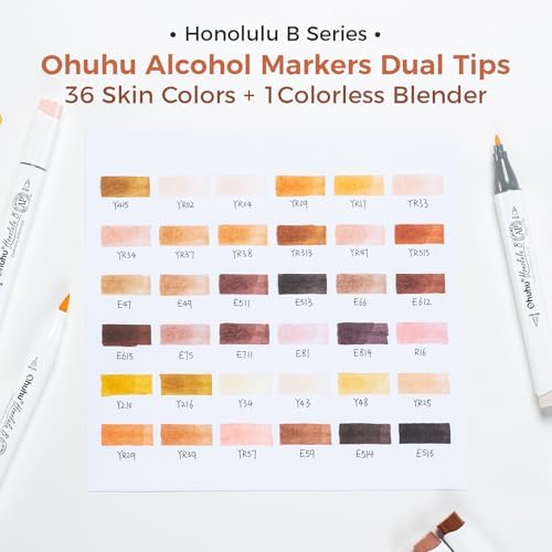 Ohuhu Alcohol Markers 36 Skin Colors Brush& Fine for Portrait Refillable