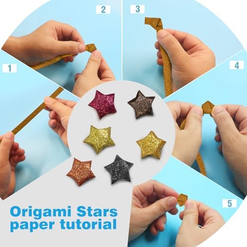 FoDau770 Glitter Star Paper Strips - 360 Sheet, 6 Colors