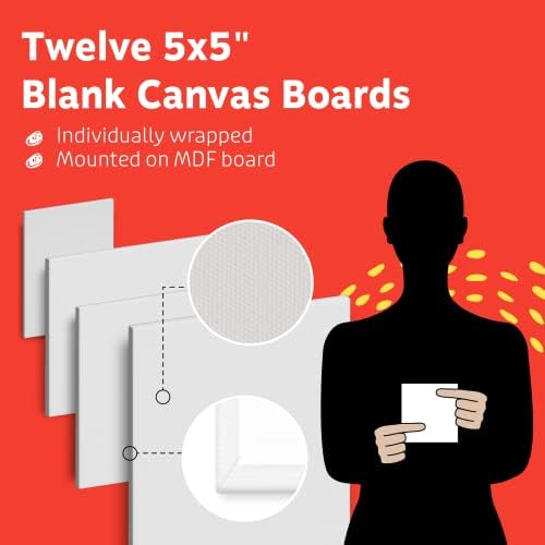 Artlicious Small Canvases for Painting - Pack of 12, 5 x 5 Inch Blank White Canvas Boards - 100% Cotton Art Panels Mini Canvas Bulk for Oil, Acrylic & Watercolor Small Canvas for Painting