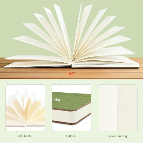 Hardcover Pocket Sketchbook, 3.5" x 5.4" Mini Small Travel Drawing Journal, 92lb/150gsm Heavyweight Paper, 120 Pages Blank Sketch Book for Adults Artists Mixed Media, Ideal Gift,Light Green