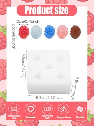 5 Cavity Raspberry Silicone Mold – 2PCS Big Raspberries Silicone Fruit Mold for Chocolate, Fondant, Candle, Resin & Cake Decor, 3D DIY Baking Tool for Parties & Gifts (Big Raspberry)