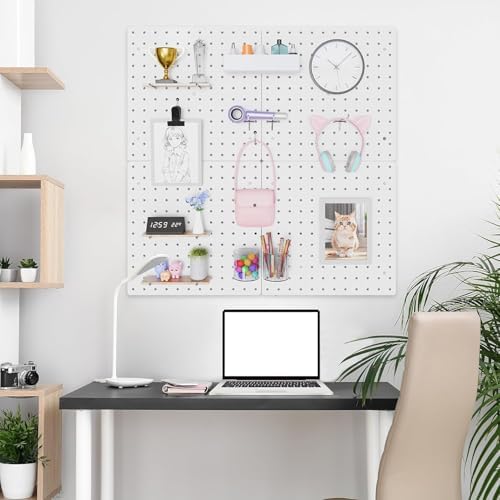 FZK Modular Plastic Peg Board Wall Organizer Kit, 12x12, White