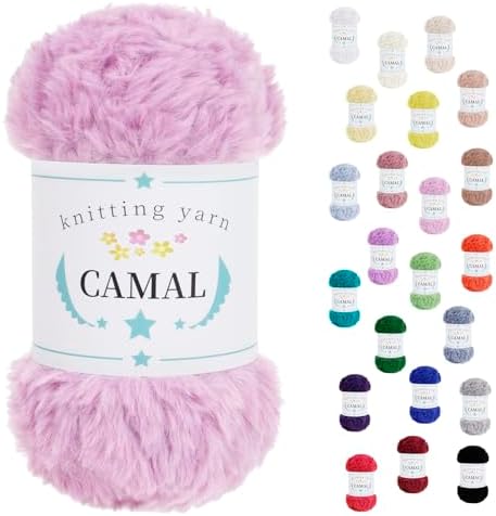 CAMAL Soft Faux Fur Yarn for Crocheting Blanket, 65 Yards Chunky Eyelash Yarn for Knitting Hats, 100 Grams Fuzzy Velvet Crochet Thread for Dolls, Earmuffs, Bags (Pink)