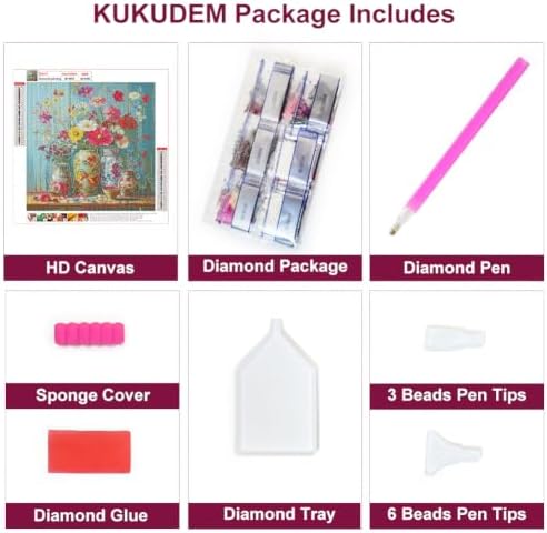 KUKUDEM Flowers Diamond Painting Kit for Adults, Diamond Art Kits12×12In