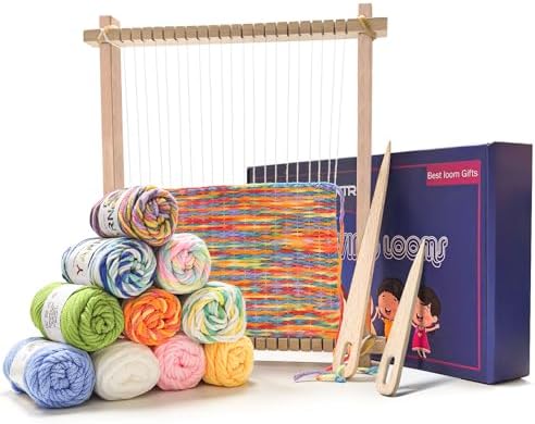LYKTRIX Weaving Loom for Kids Age 6-12,Small Wooden Weaving Loom Kit,Suitable for Beginners and Children, 9 * 11 inch Knitting Loom Kit Includes Instructions and Enough Yarn 28×24cm