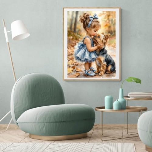 EIBEILI Diamond Art Kits for Adults, Girl and Dog Diamond Painting Kits for Beginner DIY 5D Full Drill Diamond Dots Crafts for Home Wall Decor Gifts 12x16 Inch