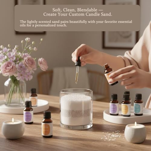 Monivi Scented Candle Sand with Wicks 3.53oz White Sand Candles Pearled Candle Sandwax Beads Mothers Day Gift 16 Burn Hours Refillable Candle Wax for Candle Making (Scented Vanilla)