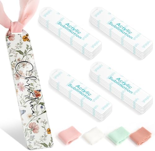 YOPPIX 40 Pcs Sublimation Acrylic Bookmark Blank kit, with 20 Ribbons for Heat Transfer Bookmarks Wedding Table Decorations, Christmas Tree Decor, Reading Lovers DIY Crafts Presents