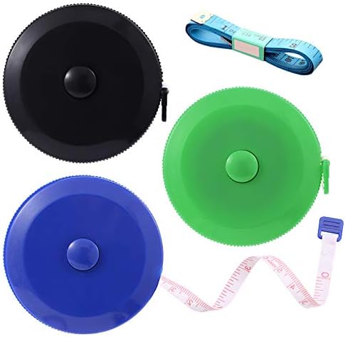 Measuring Tape Retractable, 60 Inch Soft Fabric Tape Measure for Body, Push Button Sewing Measurement Tape for Cloth Waist(3 Pack/Green Black Blue)