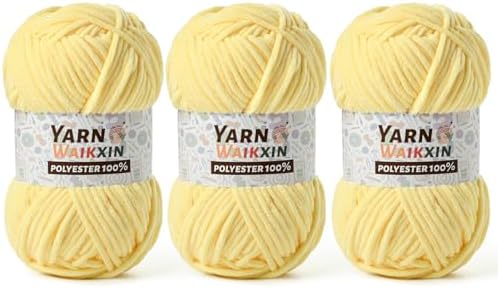 Soft Chenille Yarn for Crocheting, Fluffy Chunky Crochet Yarn for Baby Blanket, (5.29oz/196.8yds) Fuzzy Velvet Yarn for Amigurumi&DIY Puzzle、Crafts、Scarf(3 Light Yellow)