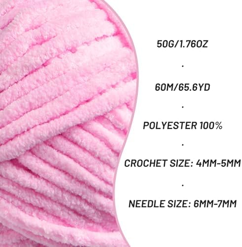 3 Packs Plush Chenille Chunky Crochet Yarn - Baby Yarn for Crocheting Soft - Velvet Yarns Knitting for Blankets Crafts - Fluffy Amigurumi Yarns 150g / 196.8yds(3 Dark Pink)