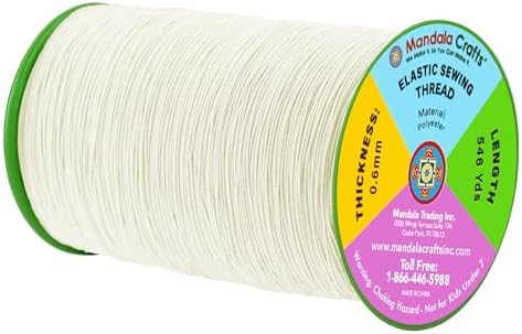 Mandala Crafts 0.6mm Ivory Shirring Elastic Thread for Sewing, 546 Yards