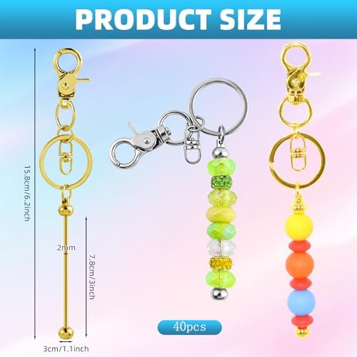 40 Pcs Beadable Keychains Bulk Kit – DIY Keychain Making Supplies with Metal Blanks for Crafts, Jewelry, Charms, Custom Projects – Blank Chain Bars for Beaded Keychain Design (Gold + Silver)
