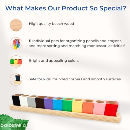 Wooden Crayon & Colored Pencil Holder, 11 Cups, Classroom (Large)