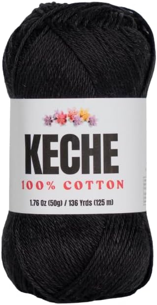 Cotton Yarn - 100% Cotton Yarn for Crocheting and Knitting, Mercerized Cotton Amigurumi Yarn Fine-Sport 2 1.76 oz (50g) / 136 Yrds (125 m) - Black