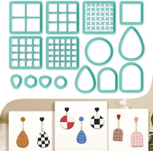 15Pcs Square Polymer Clay Cutters Checkered Clay Earrings Cutters