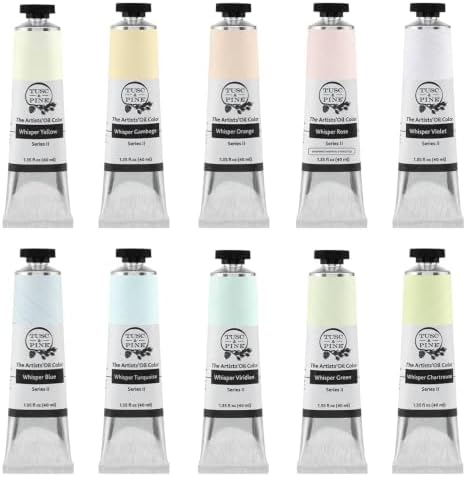 Tusc & Pine Artist Oil Paint - 40ml Set of 10 - Whisper Colors, Warm & Cool | Non-Yellowing, Rich & Creamy Consistency, Maximum Pigment Load, Small Batch Milled Oil Paints for Professional Artists